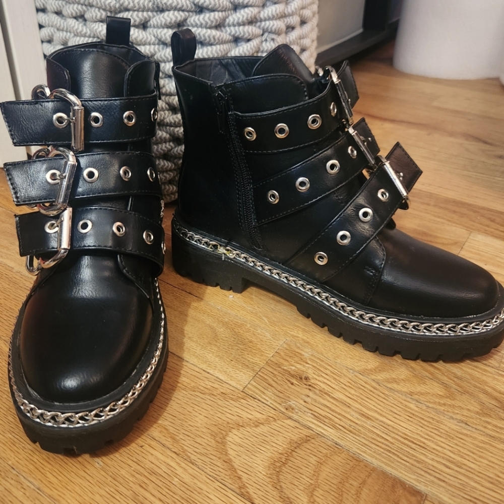 Boohoo Faux Leather Buckle Boots